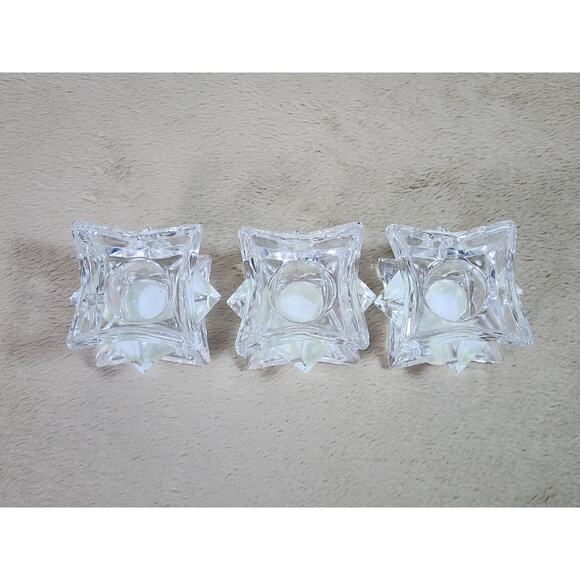 Crystal Clear Candle Holder Votive 24% Lead Crystal Pointed Star 2" x 2" USA x3 - Picture 9 of 13